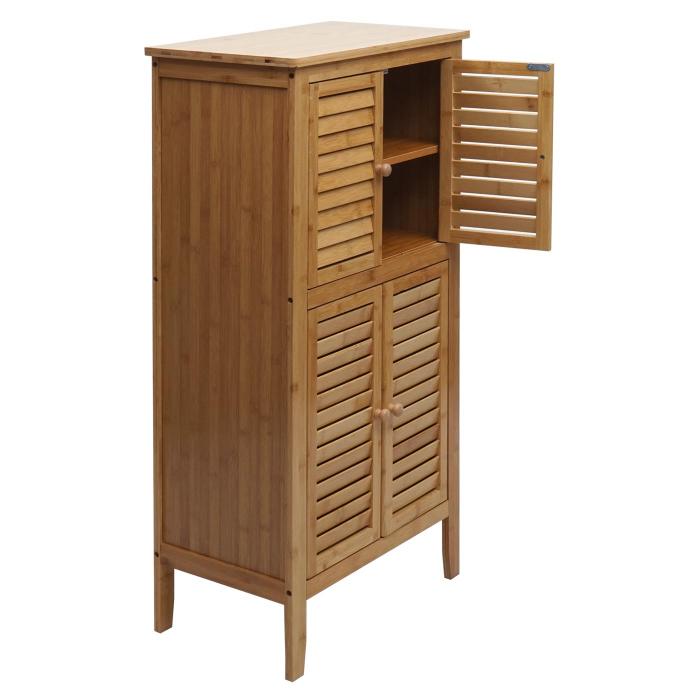B-Ware (Teil 2 gerissen SK3) | Badezimmerschrank HWC-B18, Regal Kommode, 4 Tren Bambus 100x50x30cm