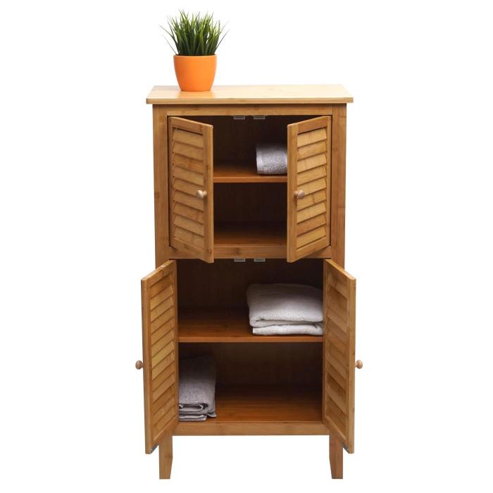 B-Ware (Teil 2 gerissen SK3) | Badezimmerschrank HWC-B18, Regal Kommode, 4 Tren Bambus 100x50x30cm