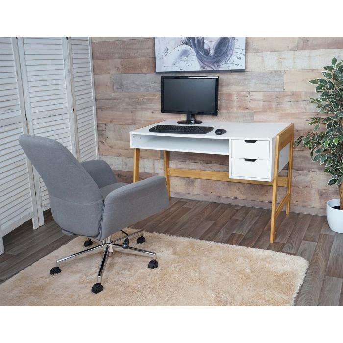 Schreibtisch HWC-K12, Brotisch Computertisch Arbeitstisch, Schublade, Bambus 76x115x58cm ~ wei