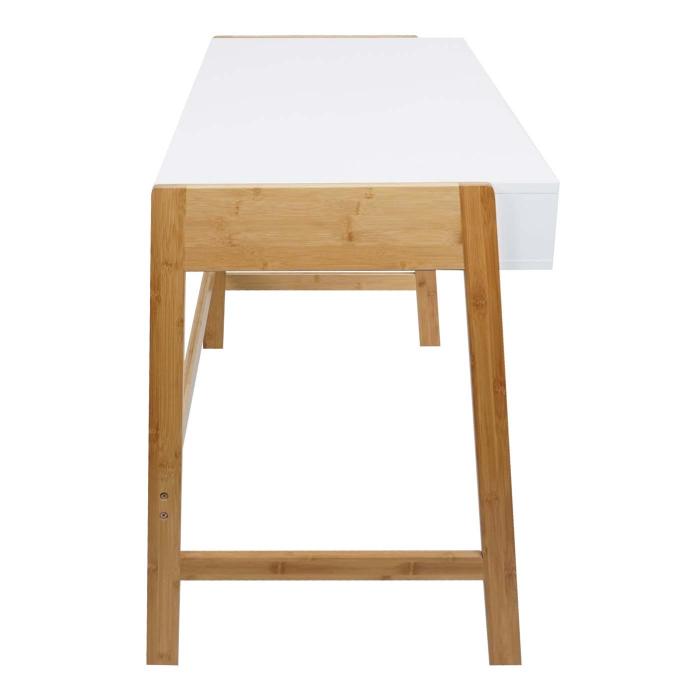 Schreibtisch HWC-K12, Brotisch Computertisch Arbeitstisch, Schublade, Bambus 76x115x58cm ~ wei