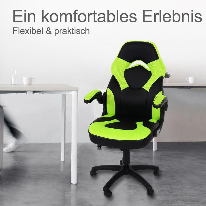 Brostuhl HWC-K13, Drehstuhl Gamingstuhl, ergonomisch, verstellbare Armlehne, Kunstleder ~ schwarz-grn