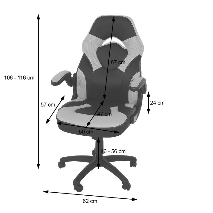 Brostuhl HWC-K13, Drehstuhl Gamingstuhl, ergonomisch, verstellbare Armlehne, Kunstleder ~ schwarz-wei