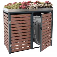 2er-/4er-Mlltonnenverkleidung HWC-K14, Mlltonnenbox Pflanzkasten, 112x68x97cm WPC Metall 90kg ~ Walnuss-Holzoptik