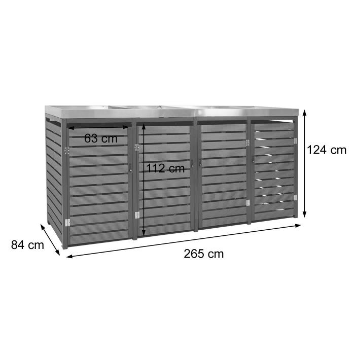 4er Mlltonnenverkleidung HWC-K14, Mlltonnenbox mit Pflanzkasten, 124x265x84cm WPC Edelstahl 132kg ~ Walnuss-Holzoptik