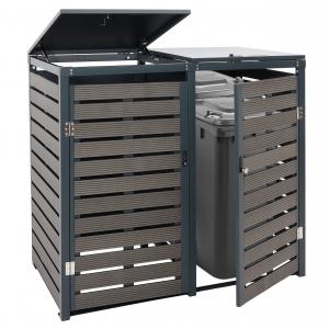 Defekte Ware (Dellen, SK 4) | XL 2er-/4er-Mlltonnenverkleidung HWC-K14, 119x140x102cm WPC Metall 86kg ~ anthrazit