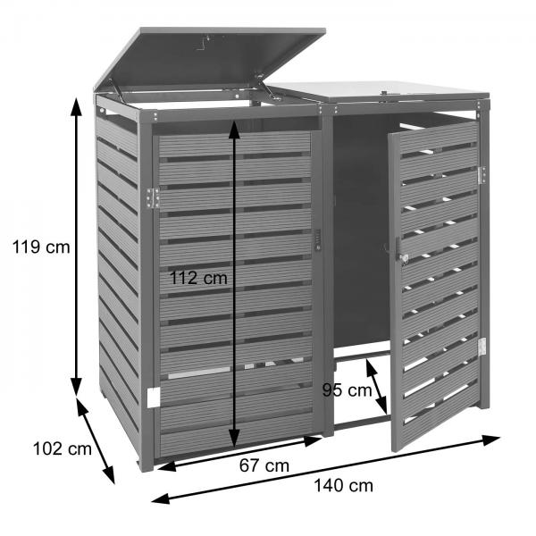XL 2er-/4er-Mlltonnenverkleidung HWC-K14, Mlltonnenbox, 119x140x102cm WPC Metall 86kg ~ Teak-Optik