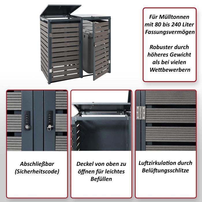 XL 2er-/4er-Mlltonnenverkleidung HWC-K14, Mlltonnenbox, 119x140x102cm WPC Metall 86kg ~ anthrazit