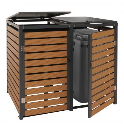 XL 2er-/4er-Mlltonnenverkleidung HWC-K14, Mlltonnenbox, 119x140x102cm WPC Metall 86kg ~ Teak-Optik