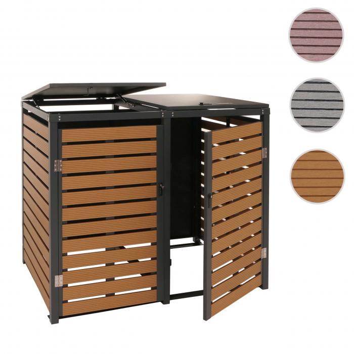 XL 2er-/4er-Mlltonnenverkleidung HWC-K14, Mlltonnenbox, 119x140x102cm WPC Metall 86kg ~ Teak-Optik