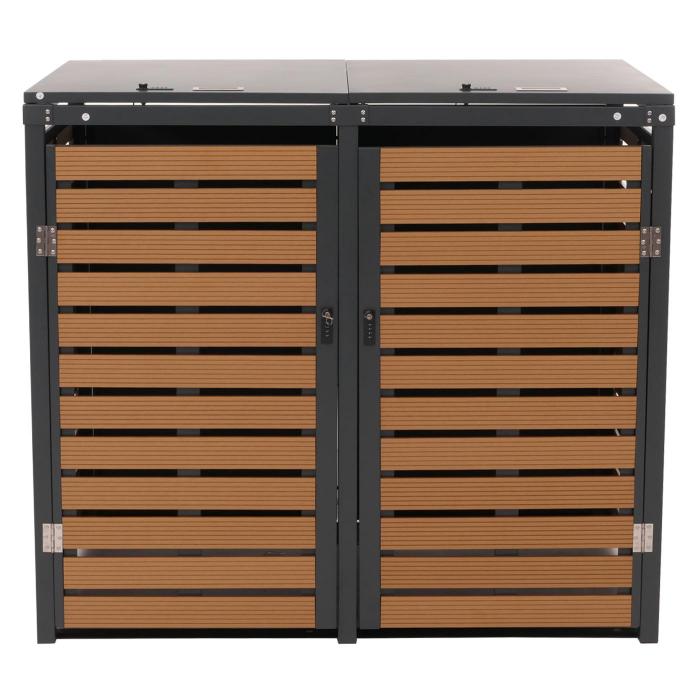 XL 2er-/4er-Mlltonnenverkleidung HWC-K14, Mlltonnenbox, 119x140x102cm WPC Metall 86kg ~ Teak-Optik