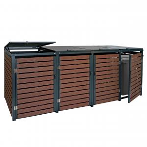 4er Mlltonnenverkleidung HWC-K14, Mlltonnenbox Mlltonnenabdeckung, 119x264x84cm WPC Metall 130kg ~ Walnuss-Holzoptik