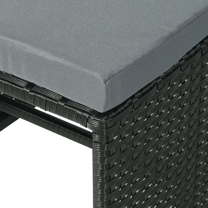Poly-Rattan Hocker HWC-K35, Gartenhocker, Sitzhocker ~ schwarz, Kissen hellgrau