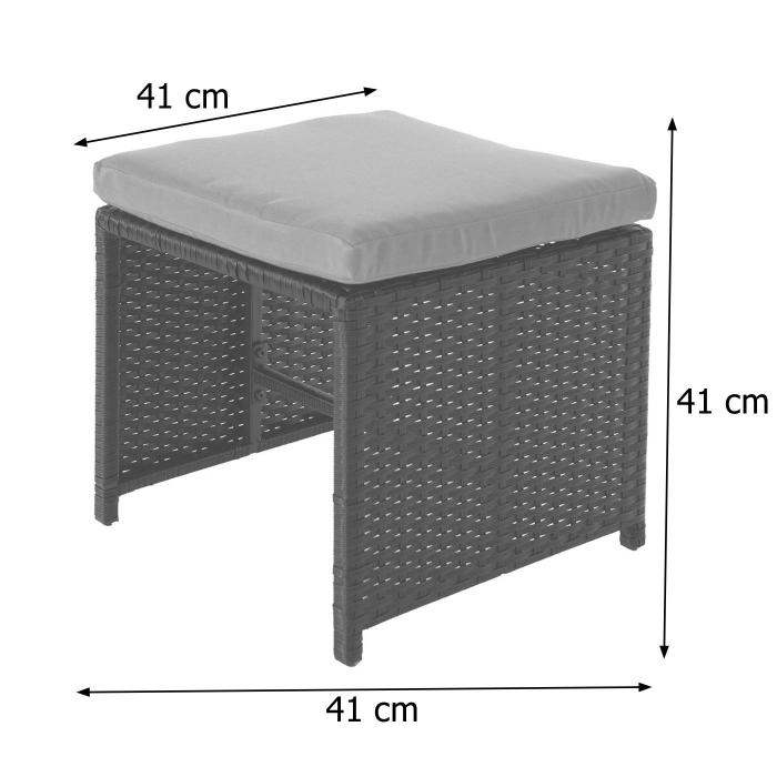 Poly-Rattan Hocker HWC-K35, Gartenhocker, Sitzhocker ~ schwarz, Kissen hellgrau
