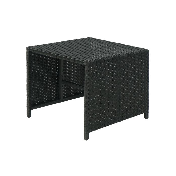 Poly-Rattan Hocker HWC-K35, Gartenhocker, Sitzhocker ~ schwarz, Kissen hellgrau