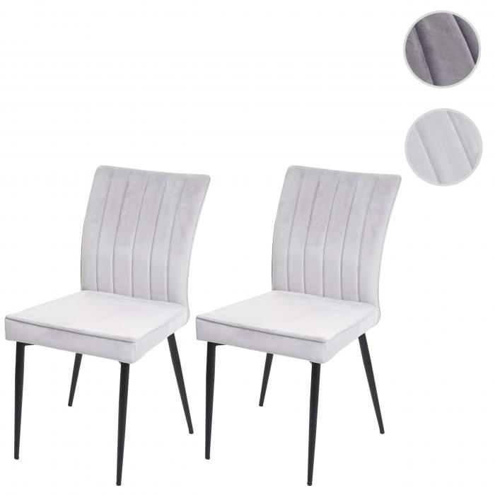 2er-Set Esszimmerstuhl HWC-K16, Stuhl Kchenstuhl, Samt Metall ~ hellgrau