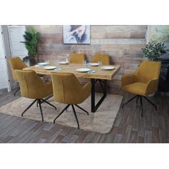 6er-Set Esszimmerstuhl HWC-K15, Küchenstuhl Polsterstuhl Stuhl mit Armlehne, Stoff/Textil Metall ~ gelb