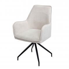 Esszimmerstuhl HWC-K15, Kchenstuhl Polsterstuhl Stuhl mit Armlehne, Stoff/Textil Metall ~ creme-beige