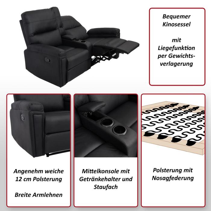 2er Kinosessel HWC-K17, Relaxsessel Fernsehsessel Sofa, Nosagfederung Getrnkehalter Fach ~ Stoff/Textil braun