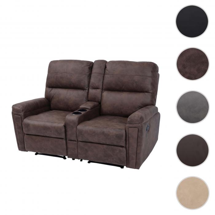 2er Kinosessel HWC-K17, Relaxsessel Fernsehsessel Sofa, Nosagfederung Getrnkehalter Fach ~ Stoff/Textil braun