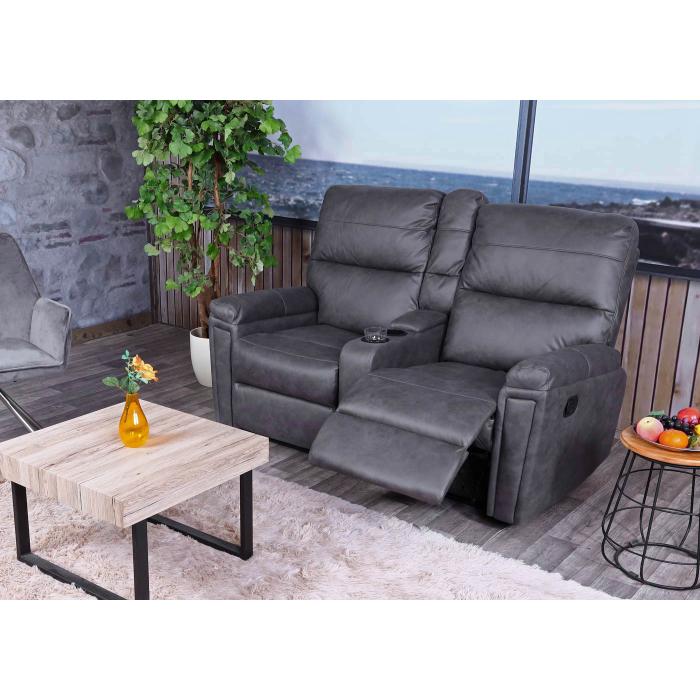 2er Kinosessel HWC-K17, Relaxsessel Fernsehsessel Sofa, Nosagfederung Getrnkehalter Fach ~ Stoff/Textil dunkelgrau