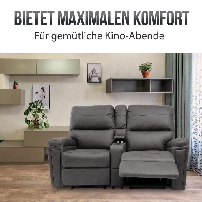 2er Kinosessel HWC-K17, Relaxsessel Fernsehsessel Sofa, Nosagfederung Getrnkehalter Fach ~ Stoff/Textil dunkelgrau