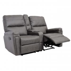 2er Kinosessel HWC-K17, Relaxsessel Fernsehsessel Sofa, Nosagfederung Getrnkehalter Fach ~ Stoff/Textil dunkelgrau