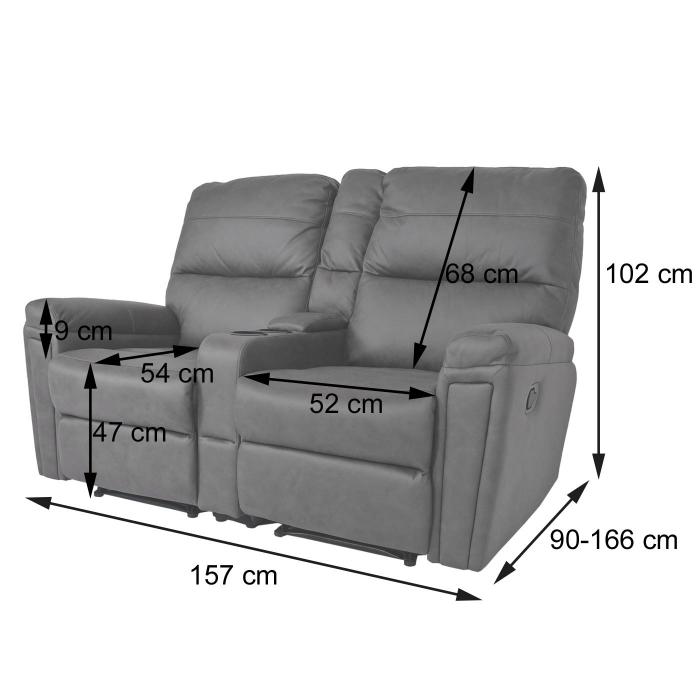 2er Kinosessel HWC-K17, Relaxsessel Fernsehsessel Sofa, Nosagfederung Getrnkehalter Fach ~ Stoff/Textil braun