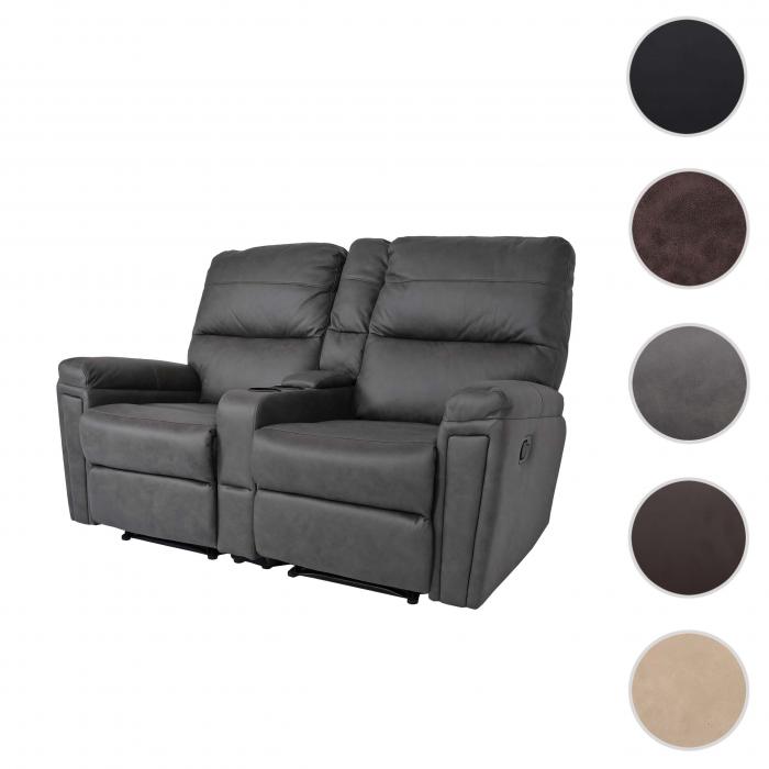 2er Kinosessel HWC-K17, Relaxsessel Fernsehsessel Sofa, Nosagfederung Getrnkehalter Fach ~ Stoff/Textil dunkelgrau