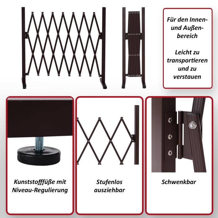 Defekte Ware (Nieten reien SK4) | Alu Absperrgitter HWC-K56, Zaun, ausziehbar schwenkbar Stahl 103x31-200x31cm, braun