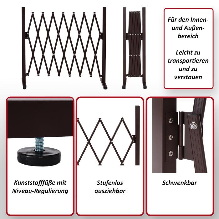 Alu Absperrgitter HWC-K56, Scherengitter Schutzgitter Zaun, ausziehbar schwenkbar Stahl 103x31-200x31cm, braun