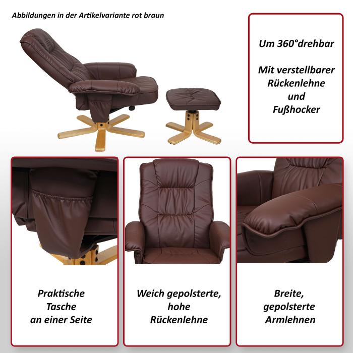 Relaxsessel M56, Fernsehsessel TV-Sessel mit Hocker Ottomane, Kunstleder Eukalyptus Holz ~ creme