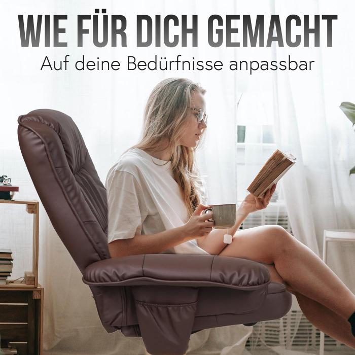 Relaxsessel M56, Fernsehsessel TV-Sessel mit Hocker Ottomane, Kunstleder Eukalyptus Holz ~ creme