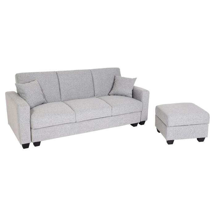 Sofa HWC-H47 mit Ottomane, Couch Sofa Gstebett, Schlaffunktion Stauraum 217x145cm ~ Stoff/Textil hellgrau