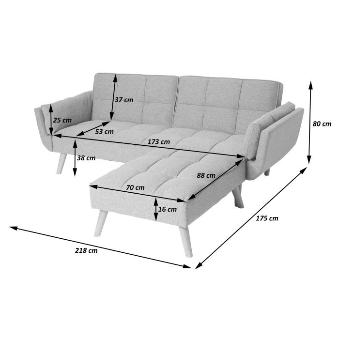 Retourenware | Schlafsofa HWC-K18 mit Ottomane, Couch Sofa Gstebett, Schlaffunktion 218x175cm ~ Stoff/Textil hellgrau