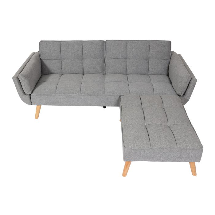 Retourenware | Schlafsofa HWC-K18 mit Ottomane, Couch Sofa Gstebett, Schlaffunktion 218x175cm ~ Stoff/Textil hellgrau