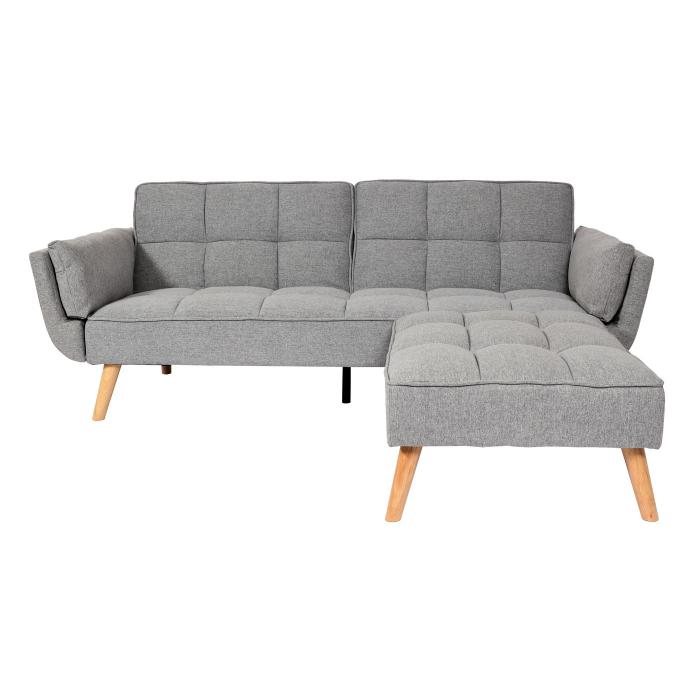 Retourenware | Schlafsofa HWC-K18 mit Ottomane, Couch Sofa Gstebett, Schlaffunktion 218x175cm ~ Stoff/Textil hellgrau