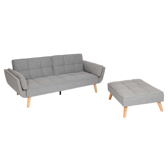 Retourenware | Schlafsofa HWC-K18 mit Ottomane, Couch Sofa Gstebett, Schlaffunktion 218x175cm ~ Stoff/Textil hellgrau