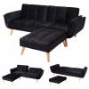 Schlafsofa HWC-K18 mit Ottomane, Couch Sofa Gästebett, Schlaffunktion 218x175cm ~ Samt schwarz