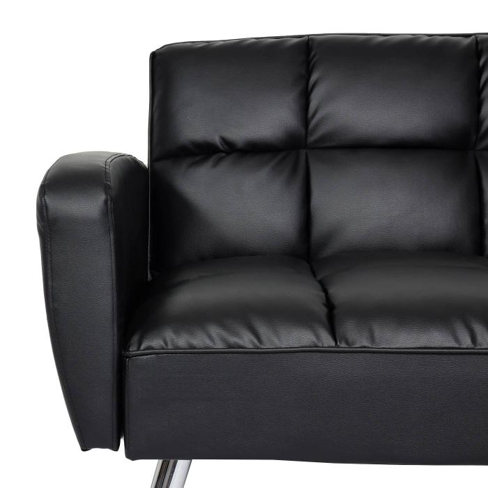 Sofa HWC-K19, Couch Schlafsofa Gästebett Bettsofa Klappsofa, Nosagfederung Schlaffunktion 203cm ~ Kunstleder schwarz