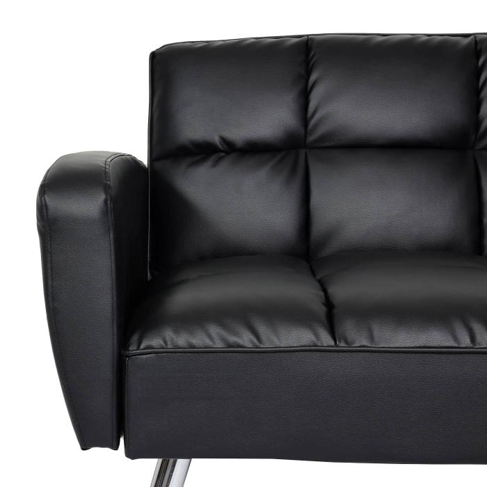 Sofa HWC-K19, Couch Schlafsofa Gstebett Bettsofa Klappsofa, Nosagfederung Schlaffunktion 203cm ~ Kunstleder schwarz