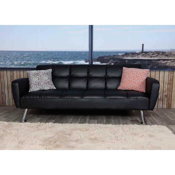 Sofa HWC-K19, Couch Schlafsofa Gästebett Bettsofa Klappsofa, Nosagfederung Schlaffunktion 203cm ~ Kunstleder schwarz