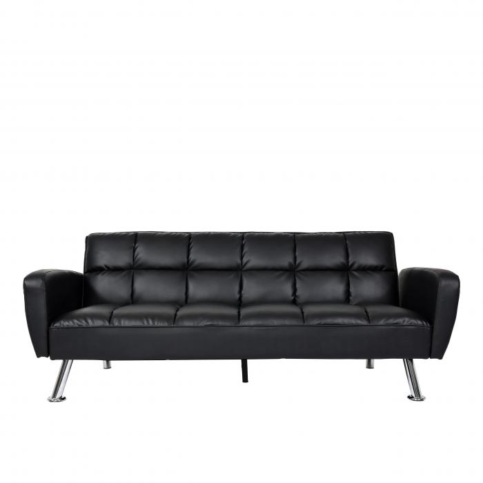 Sofa HWC-K19, Couch Schlafsofa Gästebett Bettsofa Klappsofa, Nosagfederung Schlaffunktion 203cm ~ Kunstleder schwarz