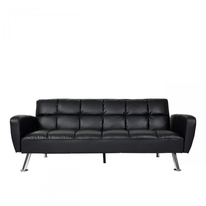 Sofa HWC-K19, Couch Schlafsofa Gästebett Bettsofa Klappsofa, Nosagfederung Schlaffunktion 203cm ~ Kunstleder schwarz