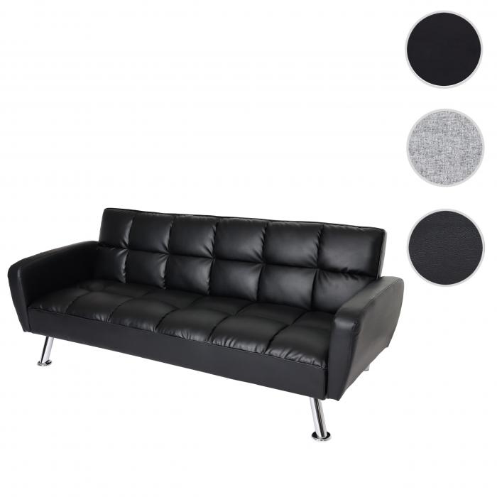 Sofa HWC-K19, Couch Schlafsofa Gästebett Bettsofa Klappsofa, Nosagfederung Schlaffunktion 203cm ~ Kunstleder schwarz