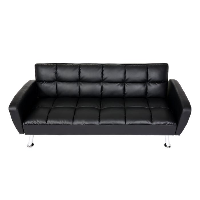 Sofa HWC-K19, Couch Schlafsofa Gästebett Bettsofa Klappsofa, Nosagfederung Schlaffunktion 203cm ~ Kunstleder schwarz