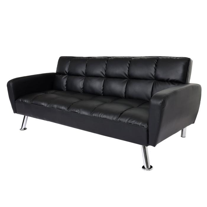 Sofa HWC-K19, Couch Schlafsofa Gästebett Bettsofa Klappsofa, Nosagfederung Schlaffunktion 203cm ~ Kunstleder schwarz