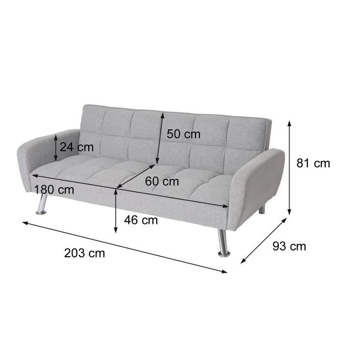 Sofa HWC-K19, Couch Schlafsofa Gstebett Bettsofa Klappsofa, Nosagfederung Schlaffunktion 203cm ~ Stoff/Textil hellgrau
