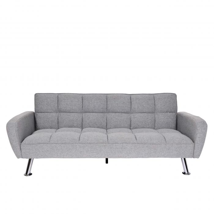 Sofa HWC-K19, Couch Schlafsofa Gstebett Bettsofa Klappsofa, Nosagfederung Schlaffunktion 203cm ~ Stoff/Textil hellgrau