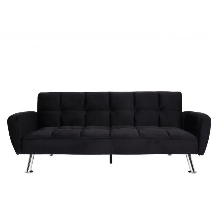 B-Ware (Lehne unfrmig SK2) | Sofa HWC-K19, Couch Schlafsofa Gstebett Nosagfederung Schlaffunktion 203cm ~ Samt schwarz