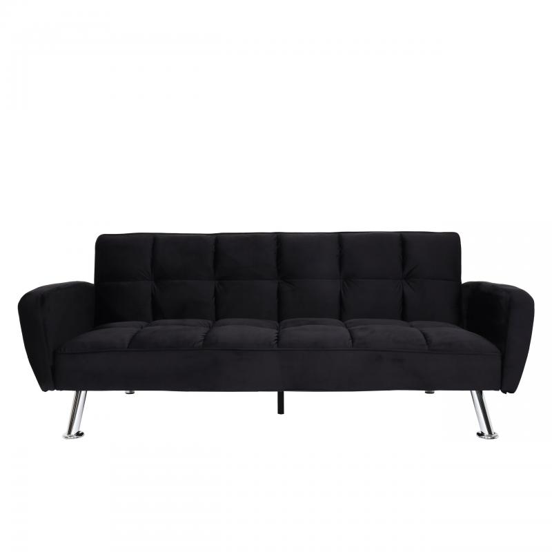 B-Ware (Lehne unfrmig SK2) | Sofa HWC-K19, Couch Schlafsofa Gstebett Nosagfederung Schlaffunktion 203cm ~ Samt schwarz
